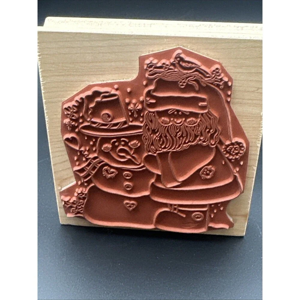 Santa and Snowman Rubber Stamp Christmas Winter Primitive Great Impressions